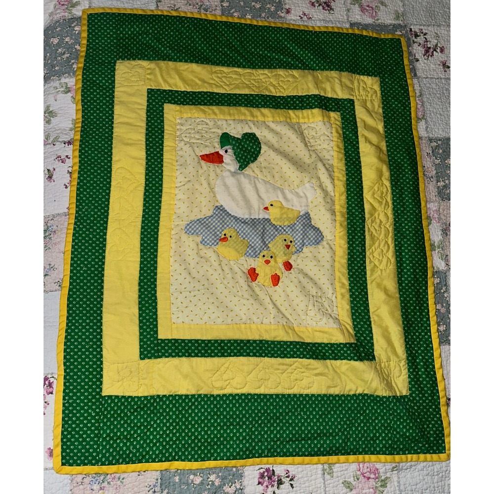 Vintage Baby Blanket - Mama Duck and Ducklings Hand Quilted